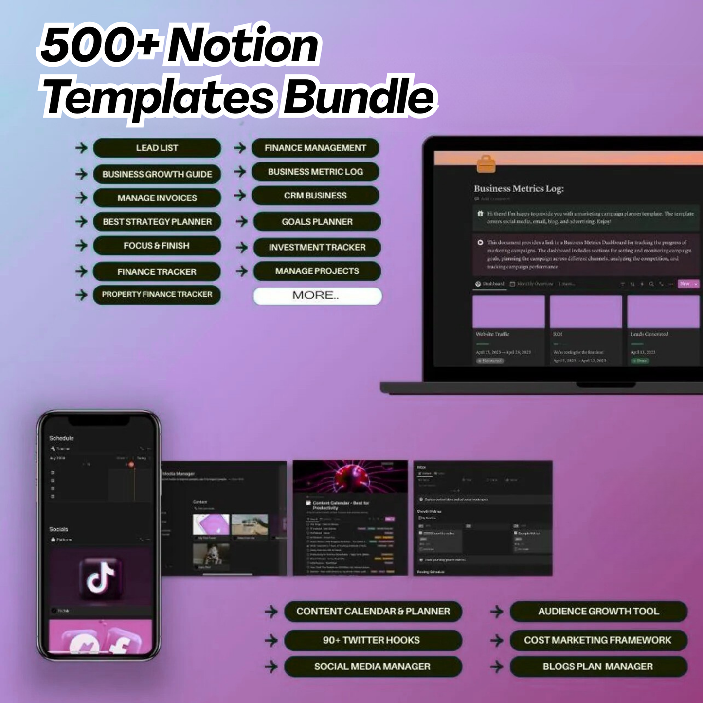 500+ Ultimate Notion Templates Bundle – MRR Included