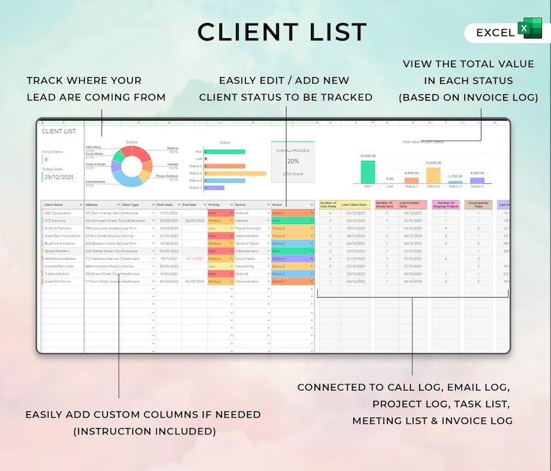 Ultimate Client Tracker CRM Template – Google Sheet & Ms Excel Versions