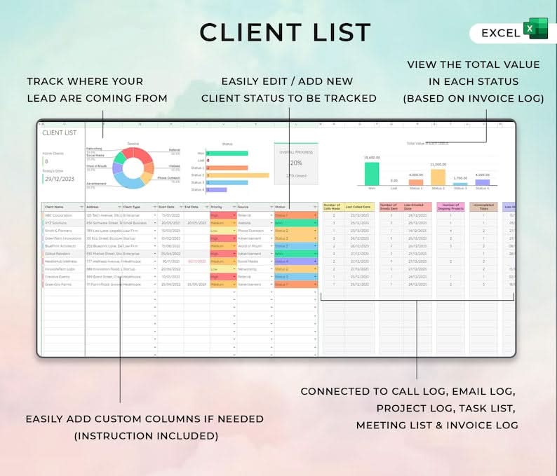 Ultimate Client Tracker CRM Template – Google Sheet & Ms Excel Versions - Openworksheet