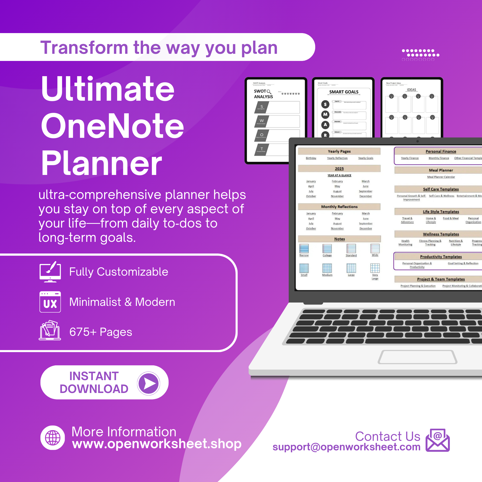 All‑in‑One OneNote Digital Planner 2025 & 2026 | Fully Hyperlinked - Openworksheet