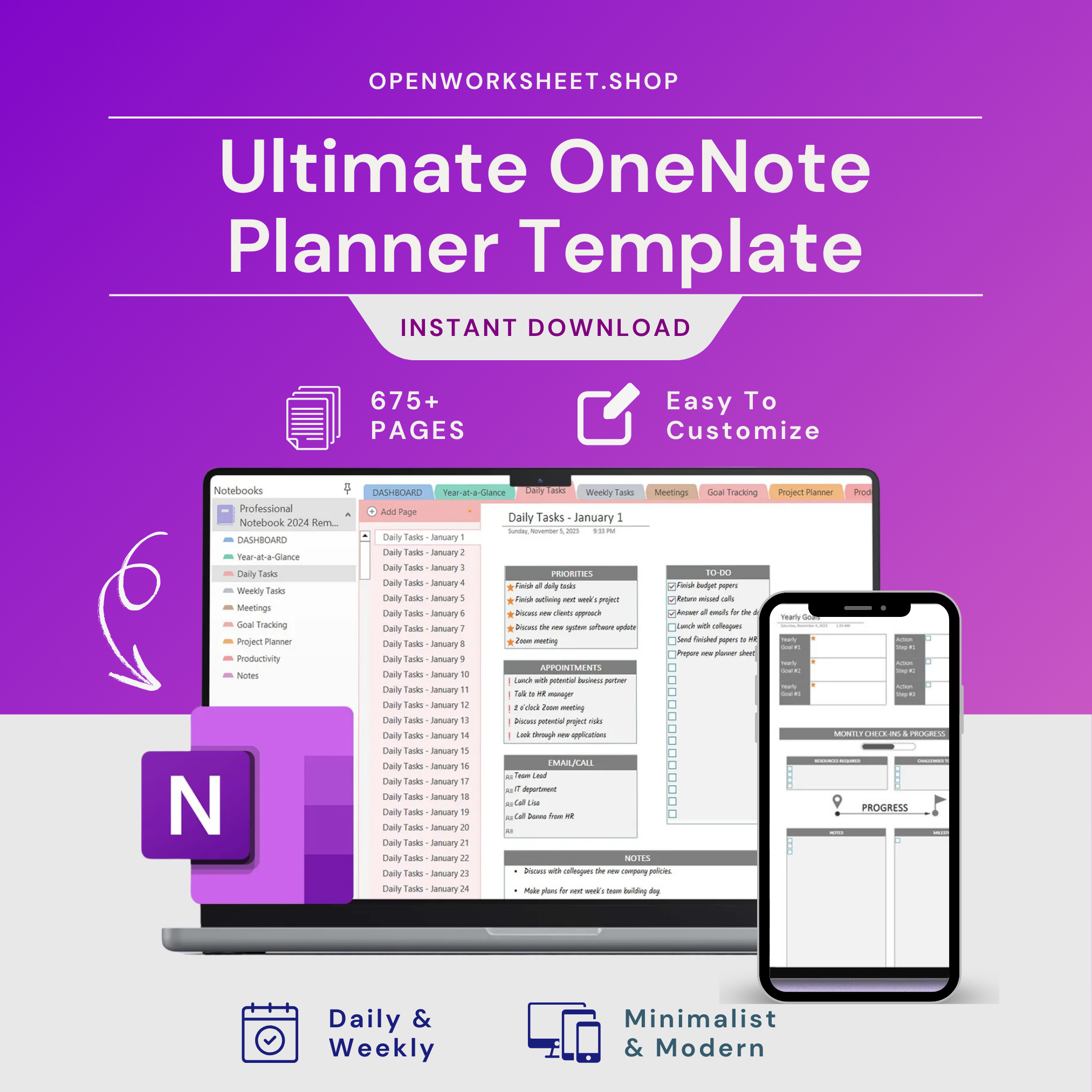 All‑in‑One OneNote Digital Planner 2025 & 2026 | Fully Hyperlinked - Openworksheet