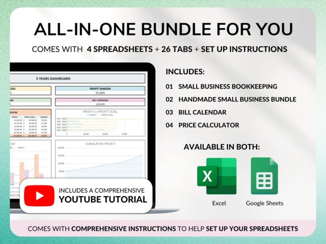 Ultimate Small Business Bundle Templates - Google Sheet + Ms Excel