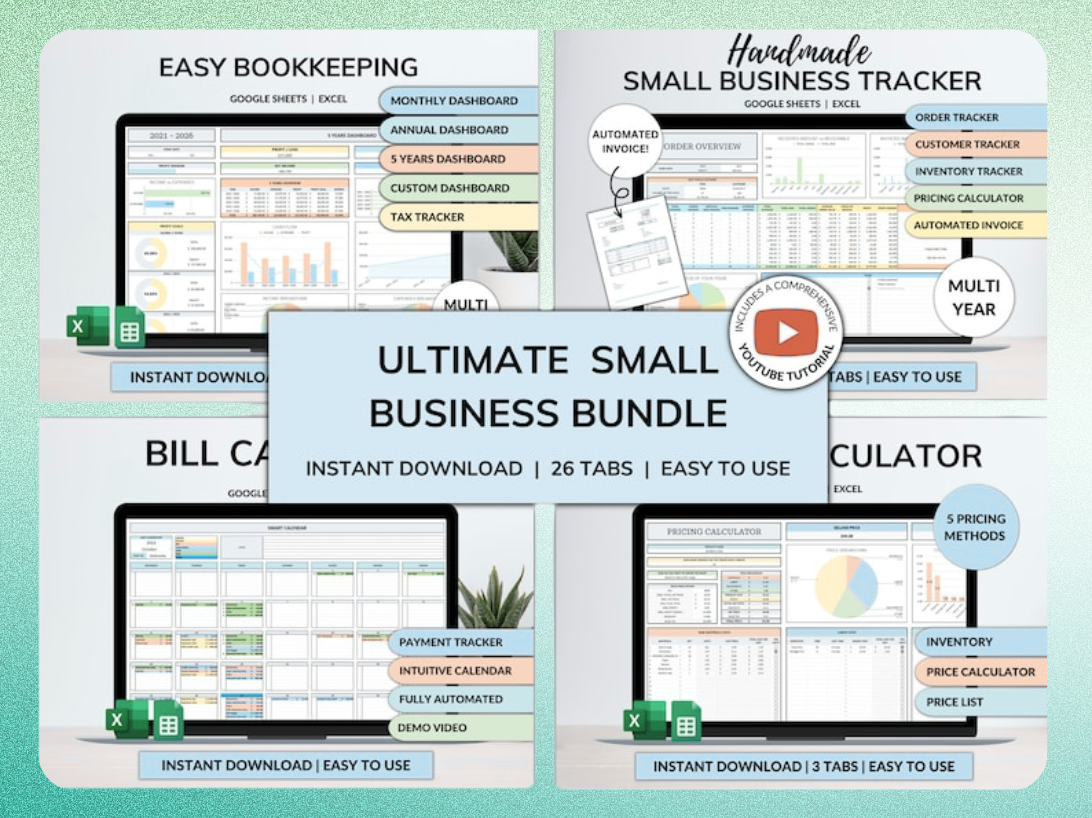 Ultimate Small Business Bundle Templates - Google Sheet + Ms Excel