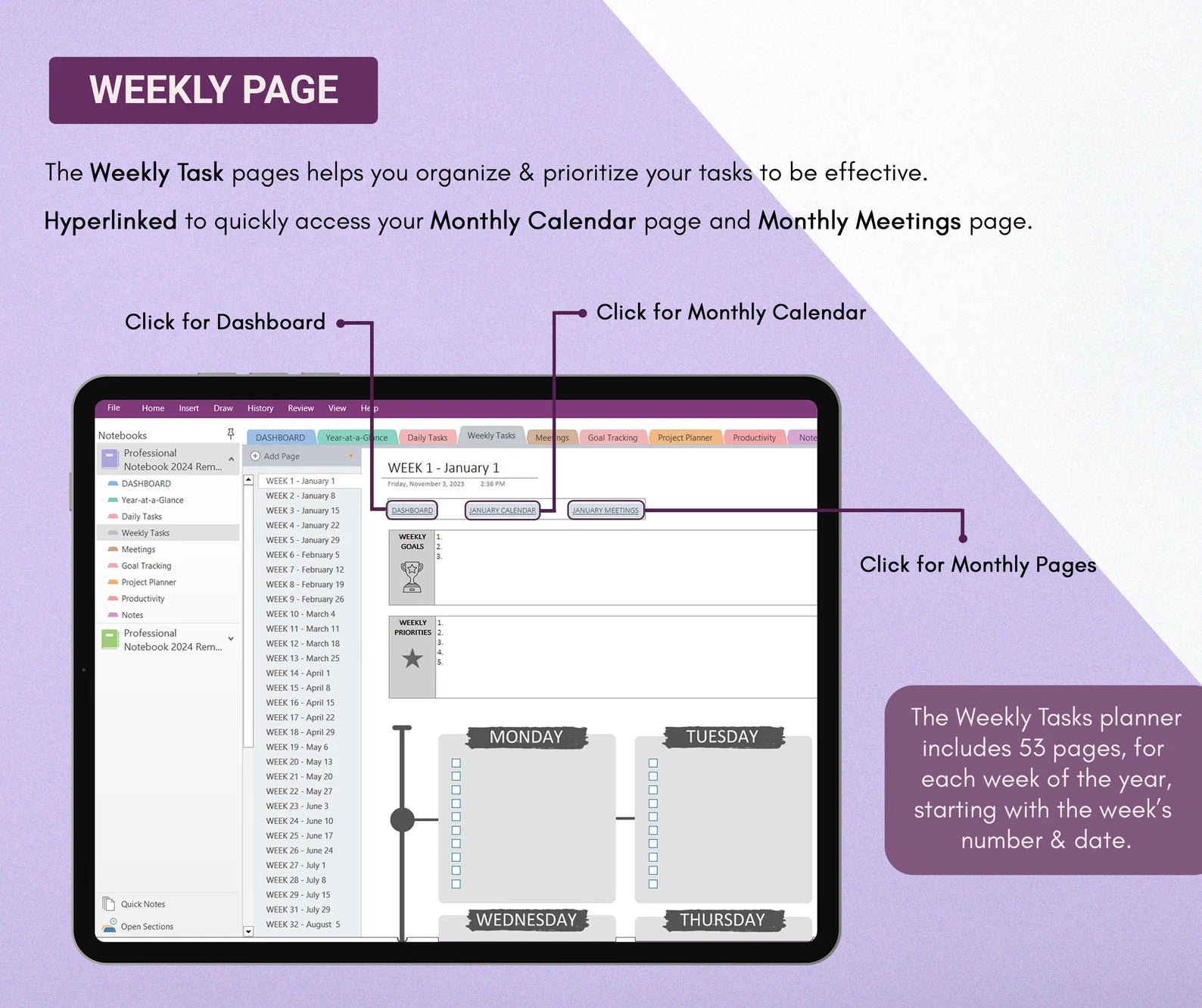 All‑in‑One OneNote Digital Planner 2025 & 2026 | Fully Hyperlinked - Openworksheet
