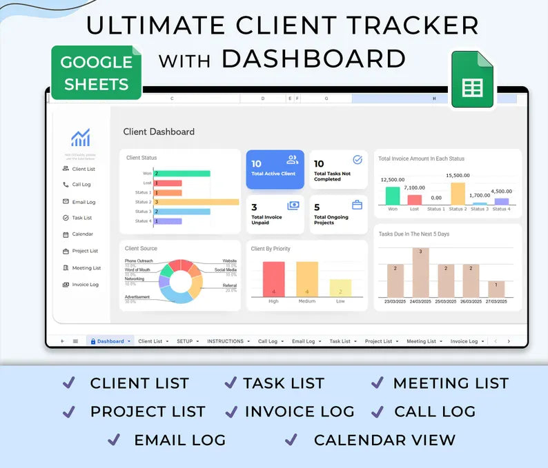 Ultimate Client Tracker CRM Template – Google Sheet & Ms Excel Versions